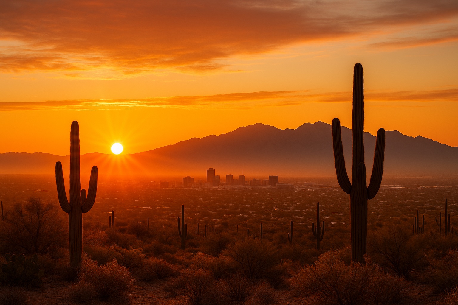 Desert sunrise over Tucson—copper tones reflecting optimism and gratitude